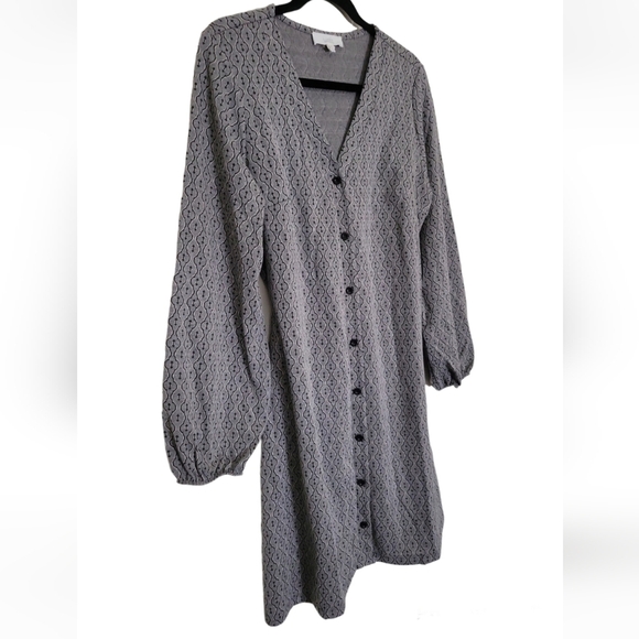 Lucky Brand knit V-neck Button front dress billowy balloon sleeve dress size L - Picture 5 of 12